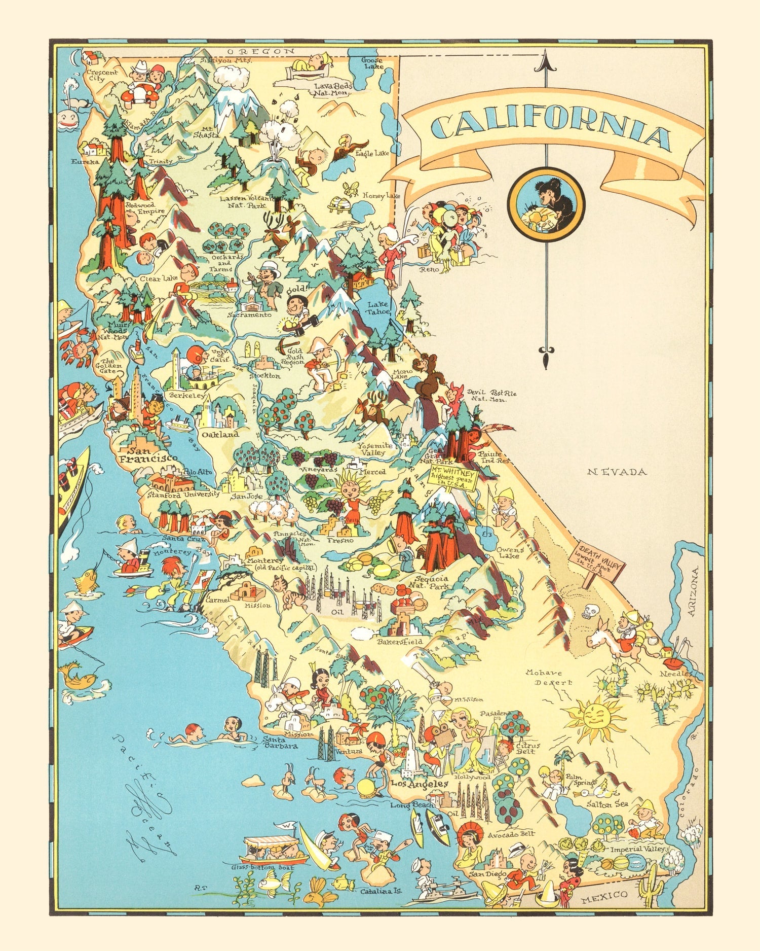Vintage Map of California 1935