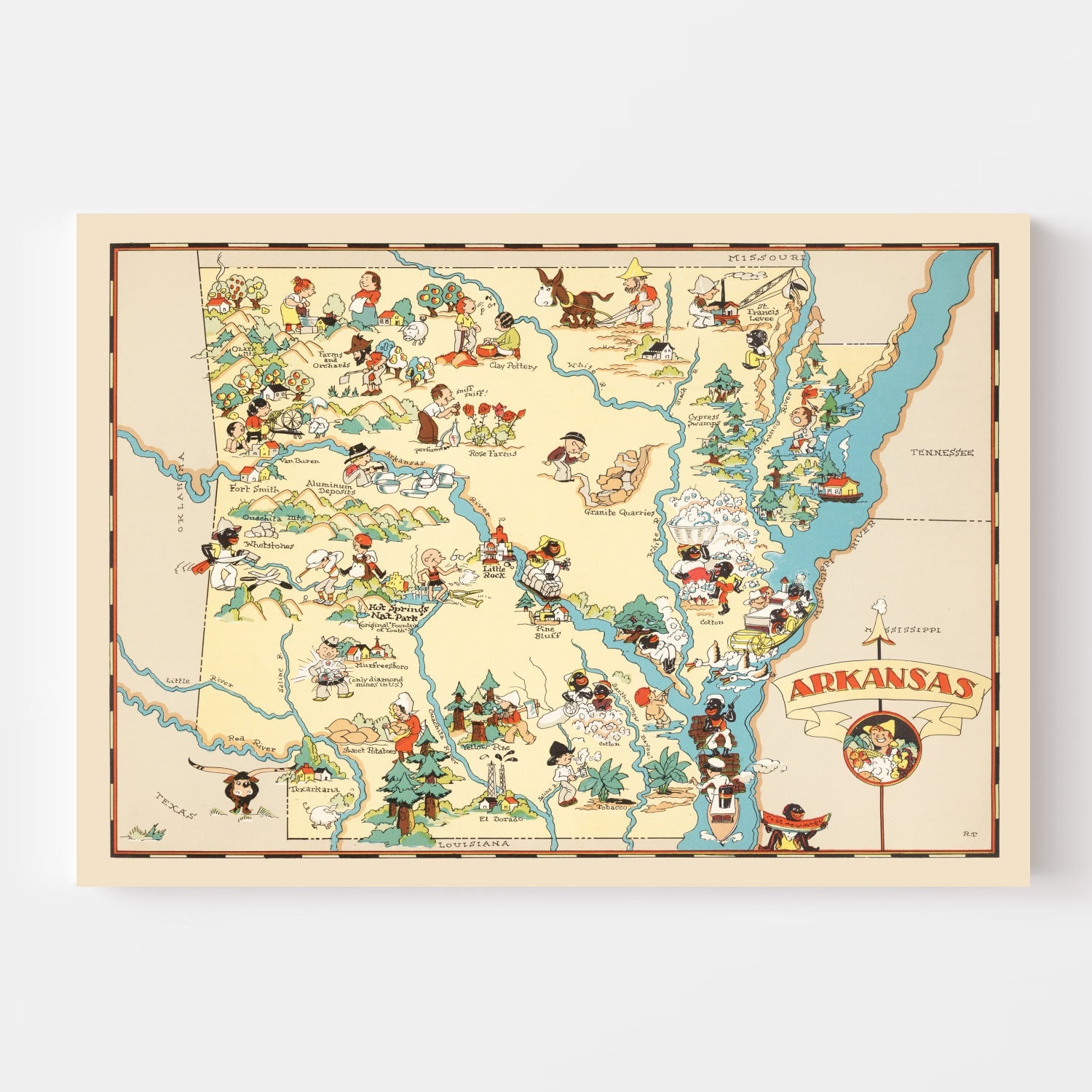 Vintage Map of Arkansas 1935
