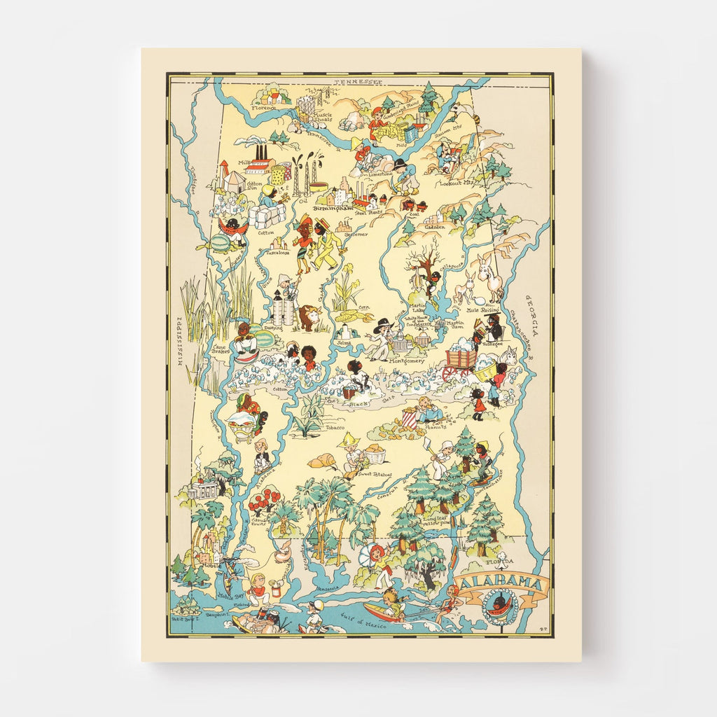 Vintage Map of Alabama 1935