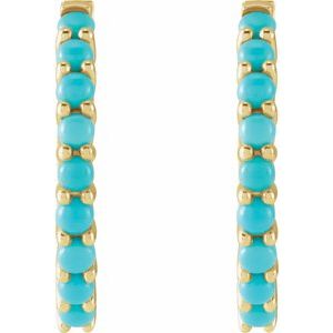 14K Yellow Gold Natural Turquoise Cabochon Hinged 20 mm  Hoop Earrings – image 2