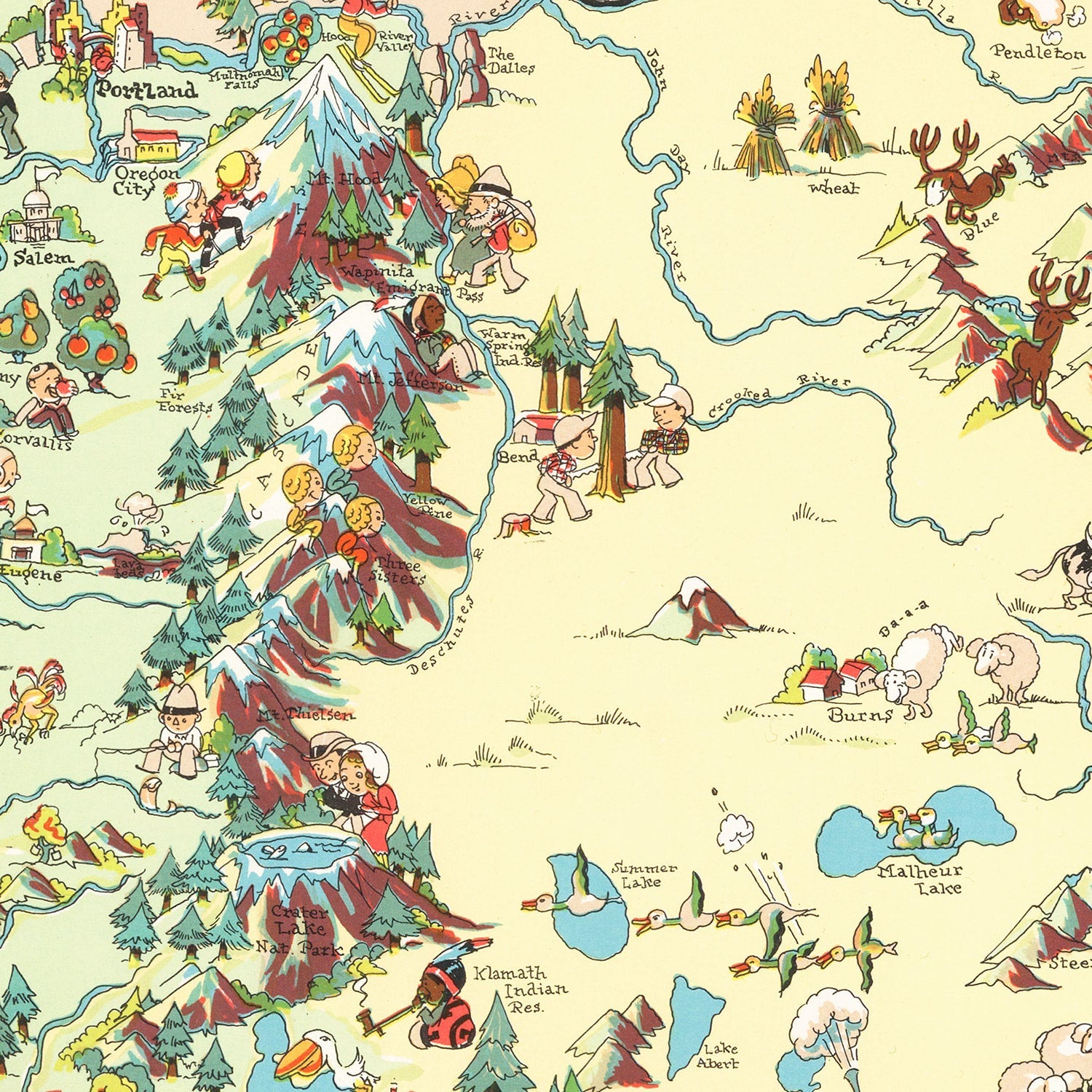 Vintage Map of Oregon 1935