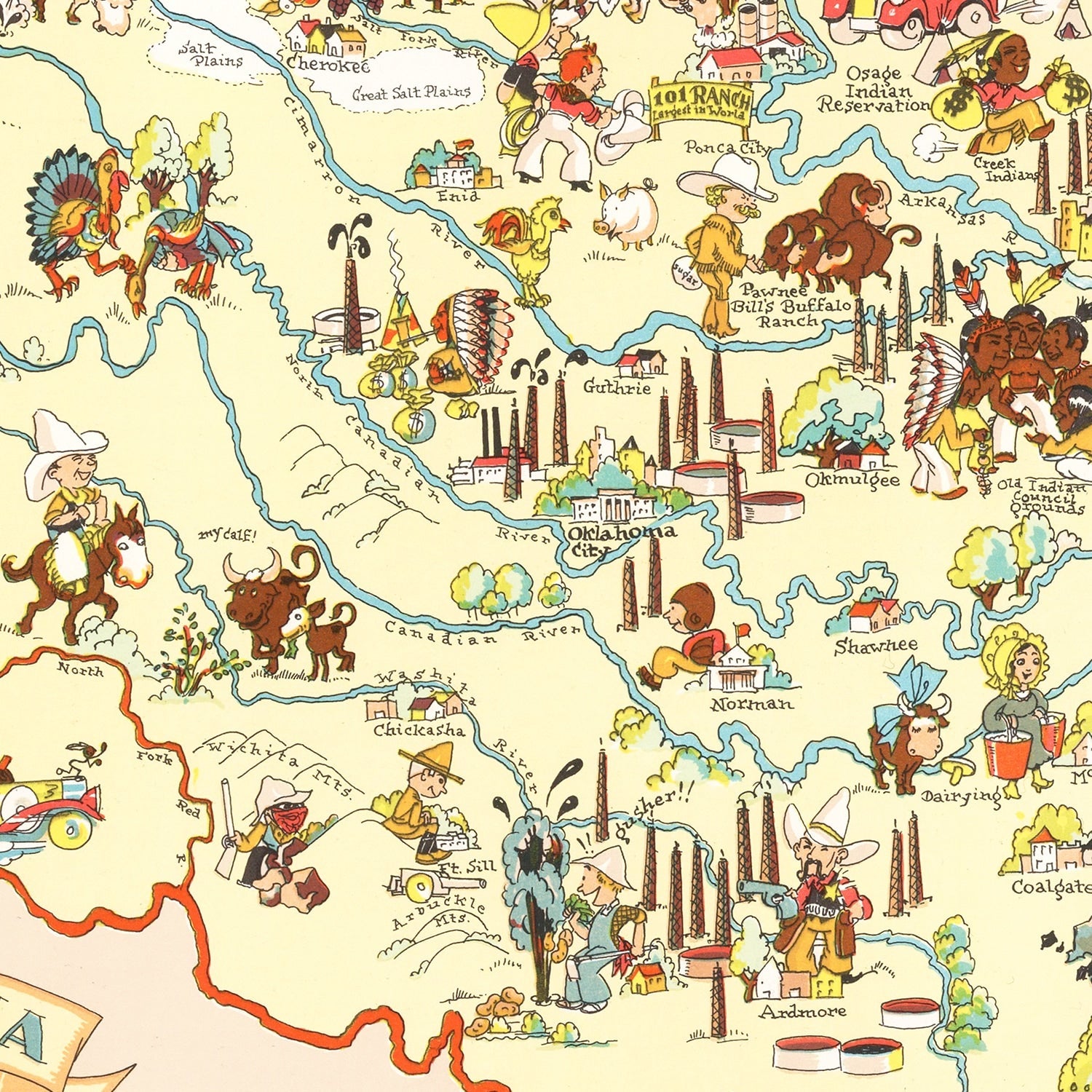 Vintage Map of Oklahoma 1935