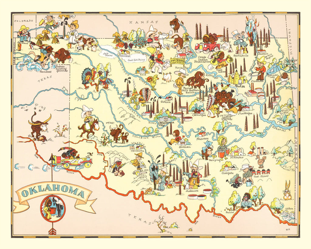 Vintage Map of Oklahoma 1935
