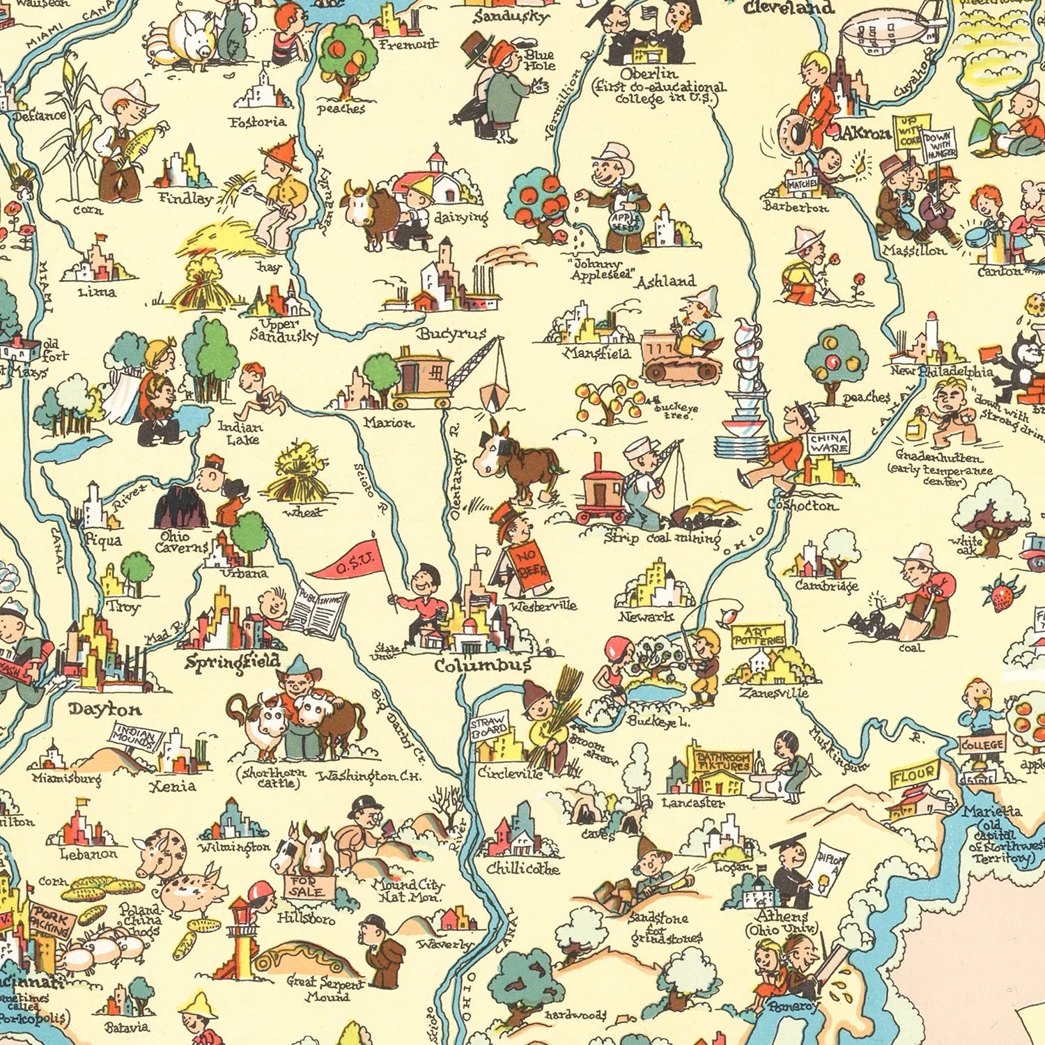 Vintage Map of Ohio 1935