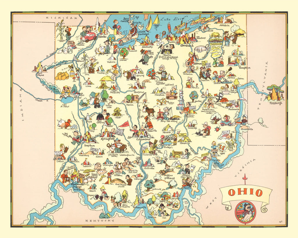Vintage Map of Ohio 1935