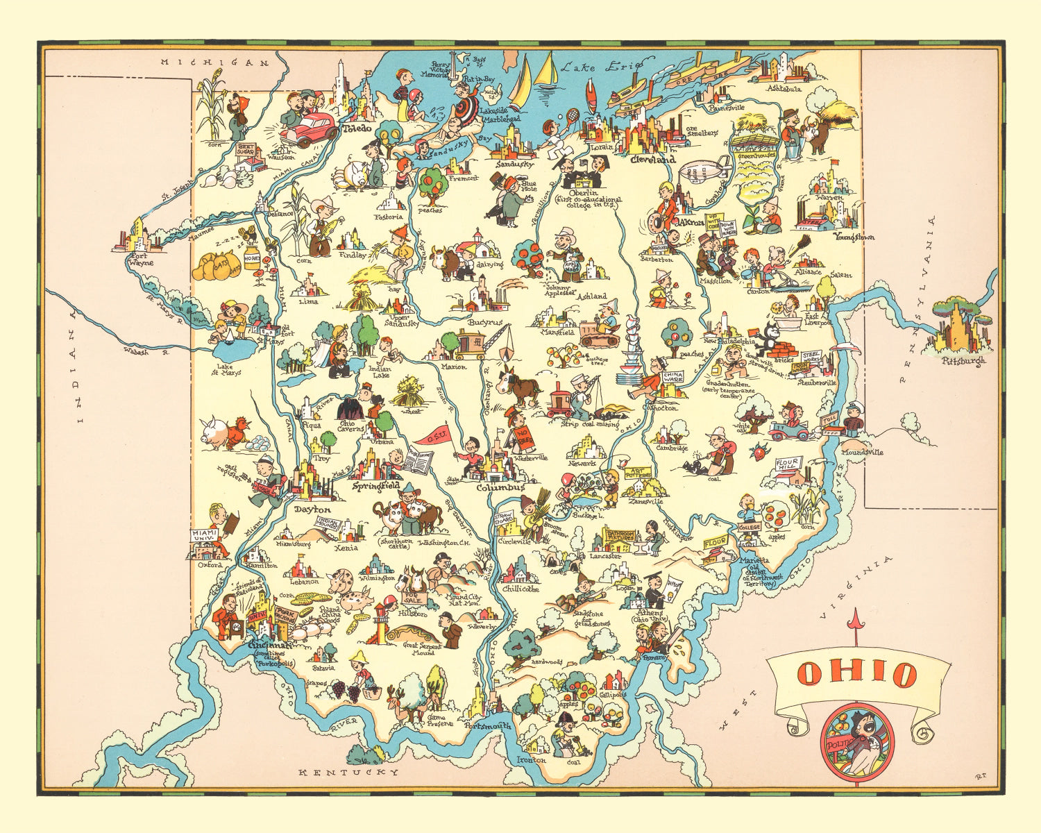 Vintage Map of Ohio 1935