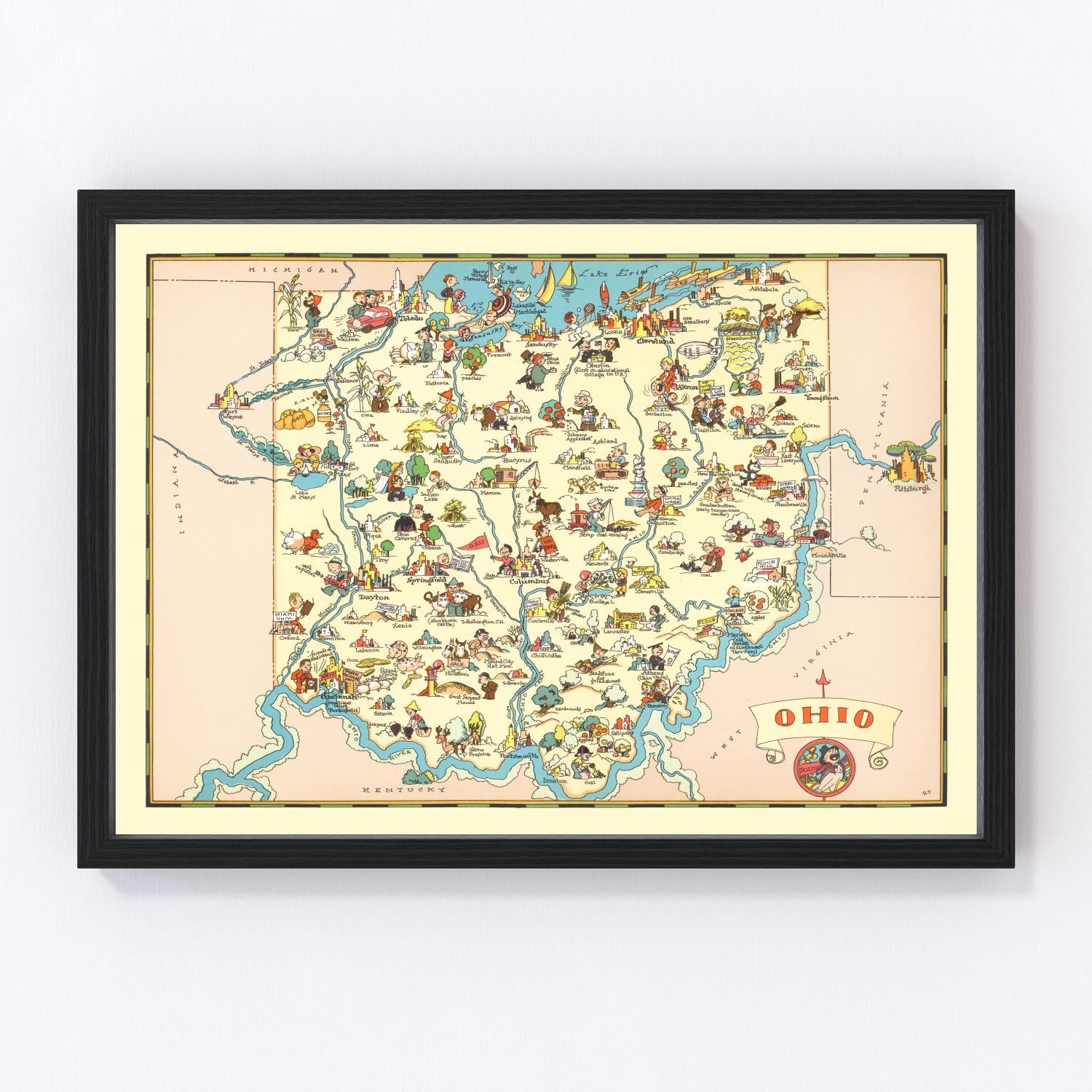 Vintage Map of Ohio 1935