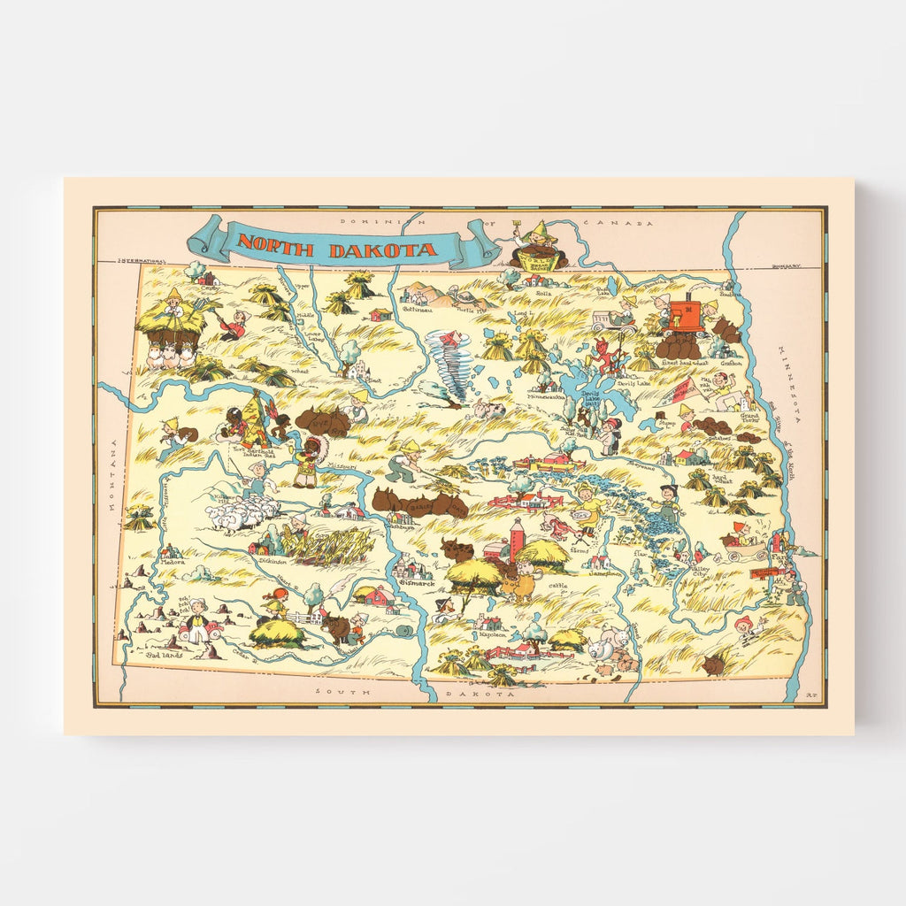 Vintage Map of North Dakota 1935