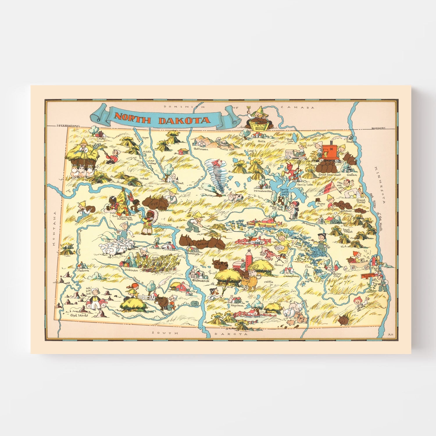 Vintage Map of North Dakota 1935