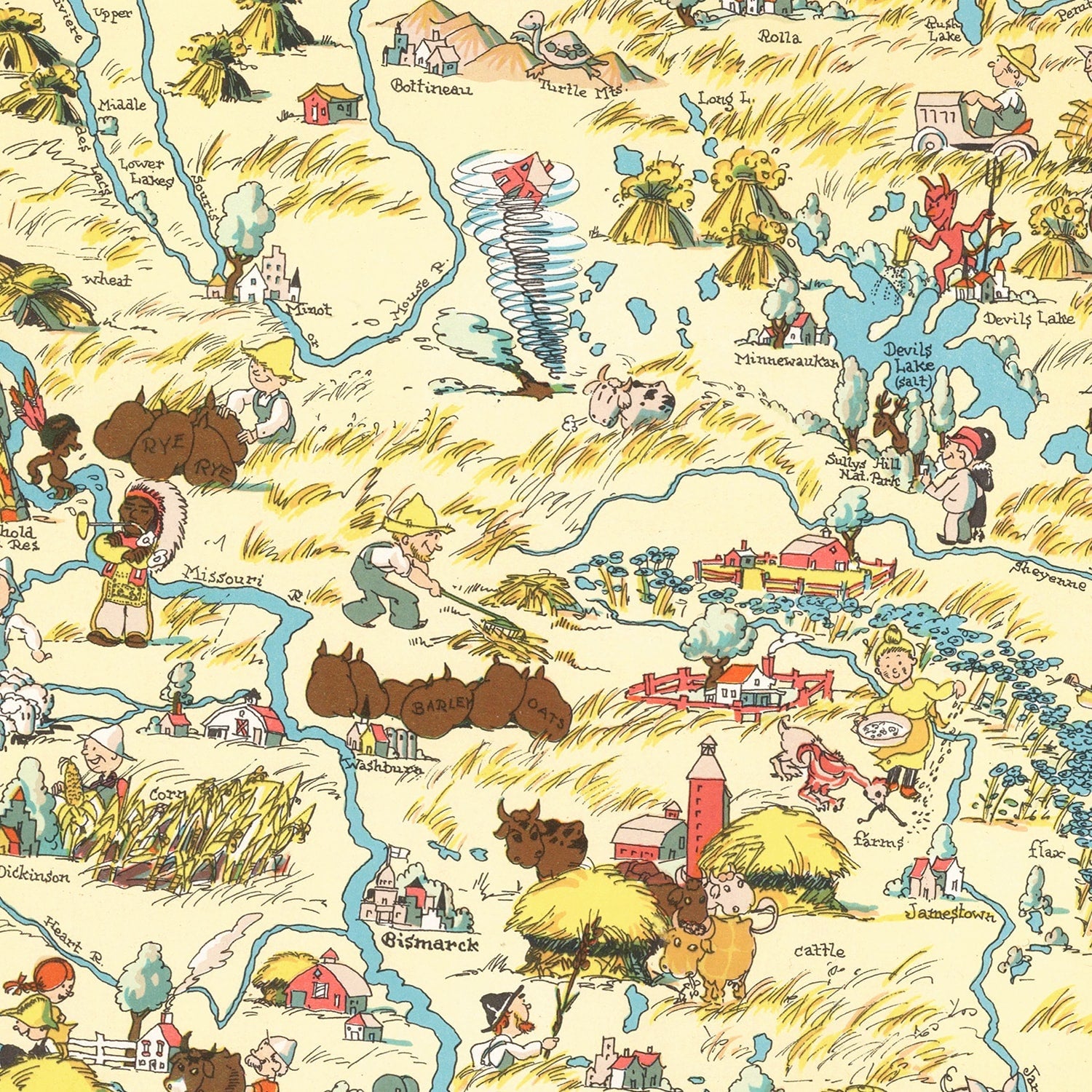 Vintage Map of North Dakota 1935