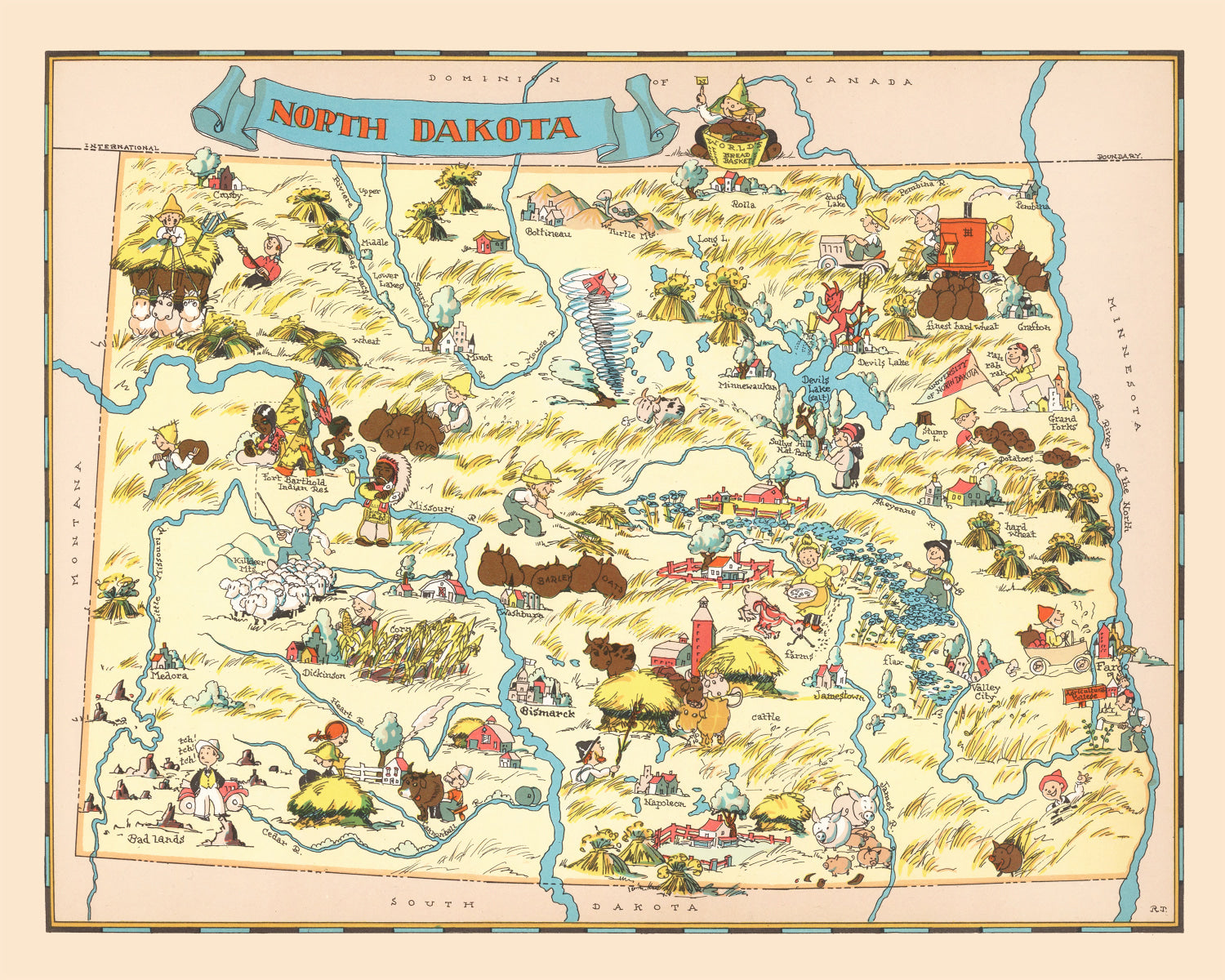 Vintage Map of North Dakota 1935
