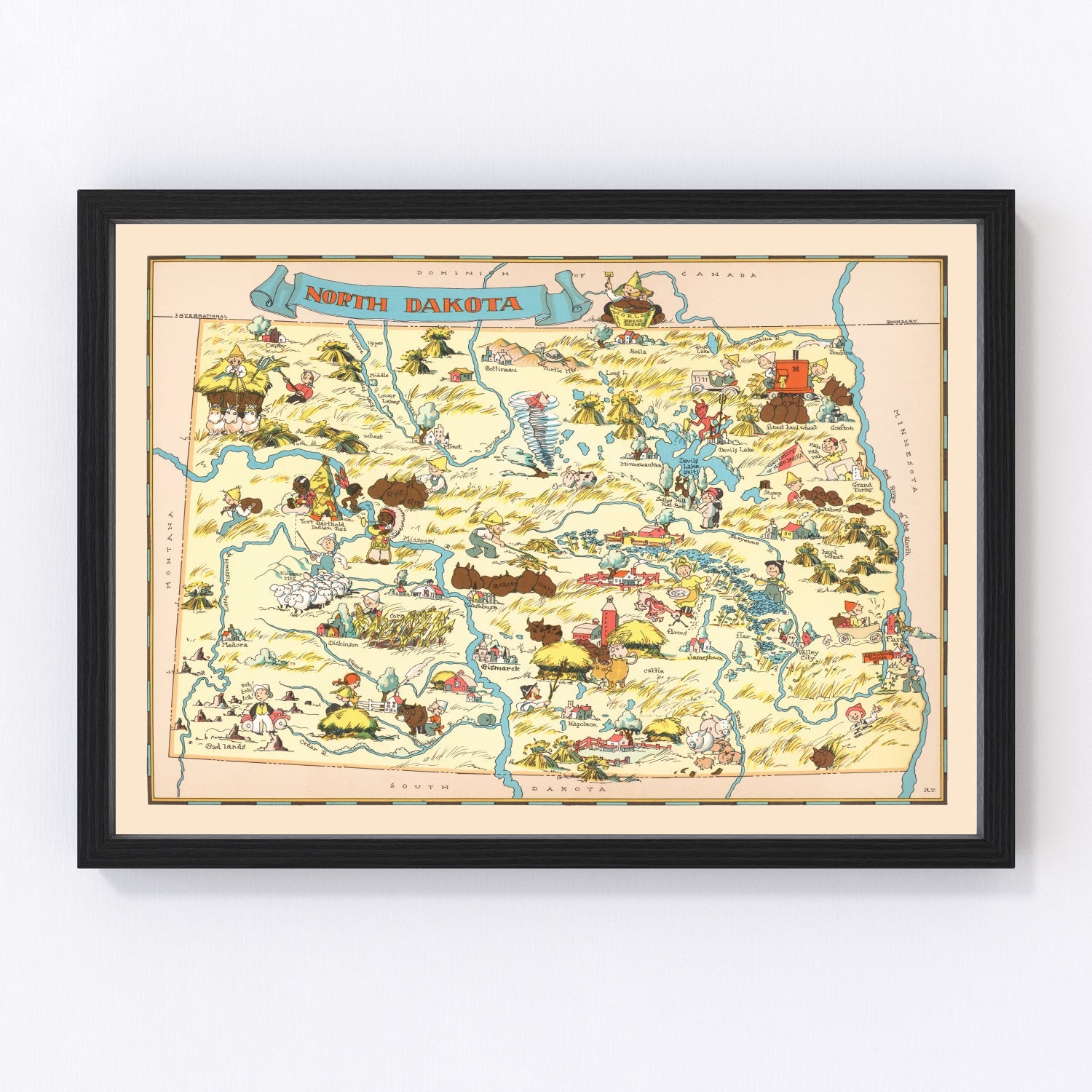 Vintage Map of North Dakota 1935