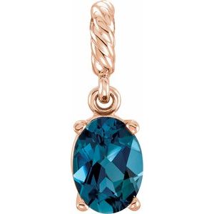 14K Rose Gold Natural London Blue Topaz Rope Pendant