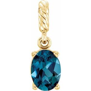 14K Yellow Gold Natural London Blue Topaz Rope Pendant