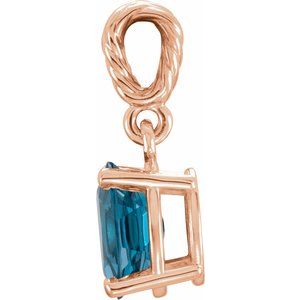 14K Rose Gold Natural London Blue Topaz Rope Pendant