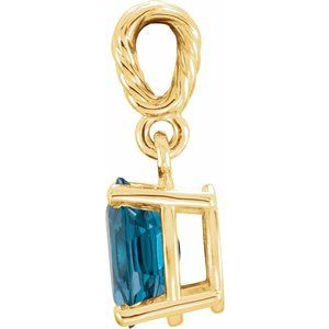 14K Yellow Gold Natural London Blue Topaz Rope Pendant