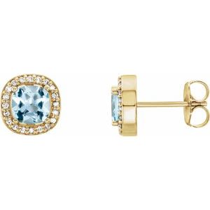 14K Yellow Gold Natural Sky Blue Topaz & 1/10 CTW Natural Diamond Earrings