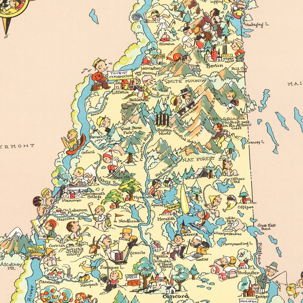Vintage Map of New Hampshire 1935