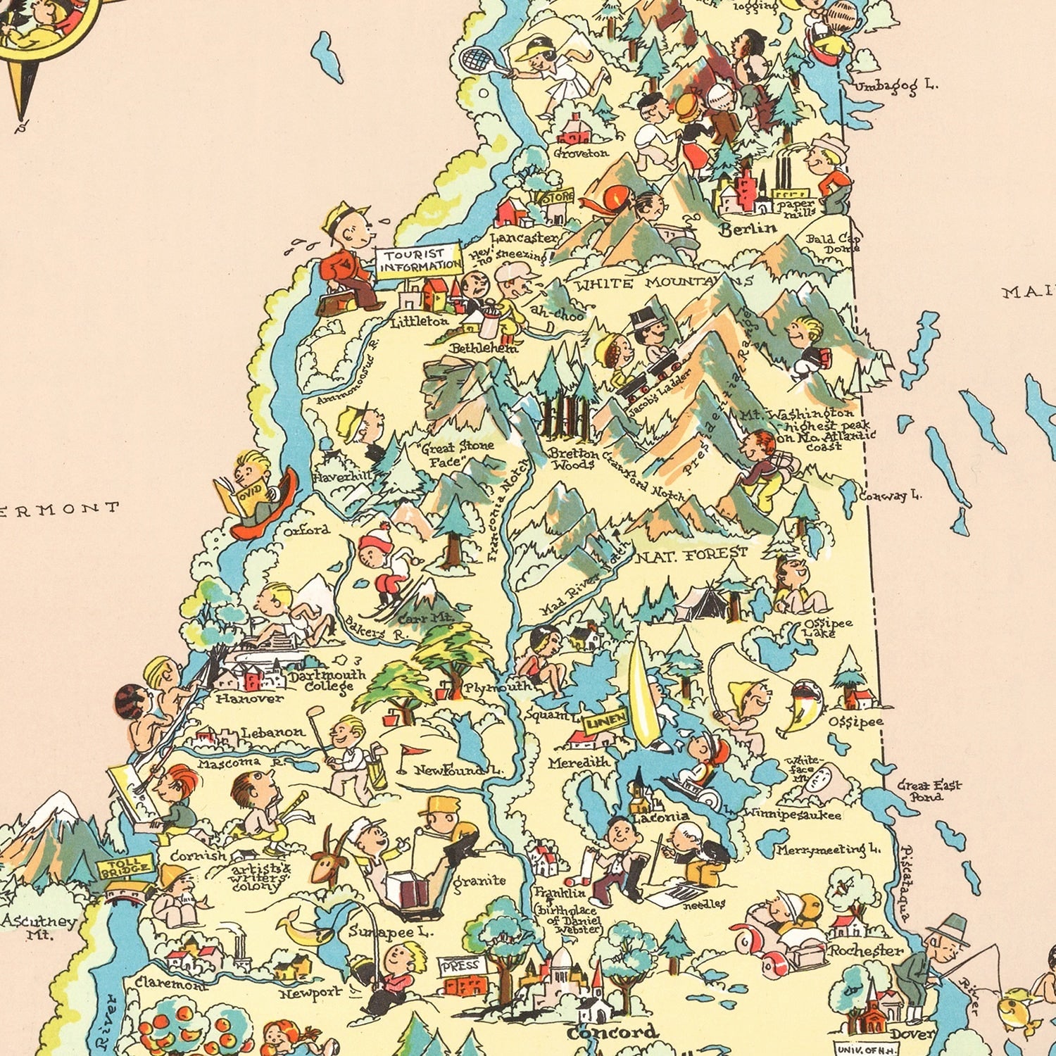 Vintage Map of New Hampshire 1935