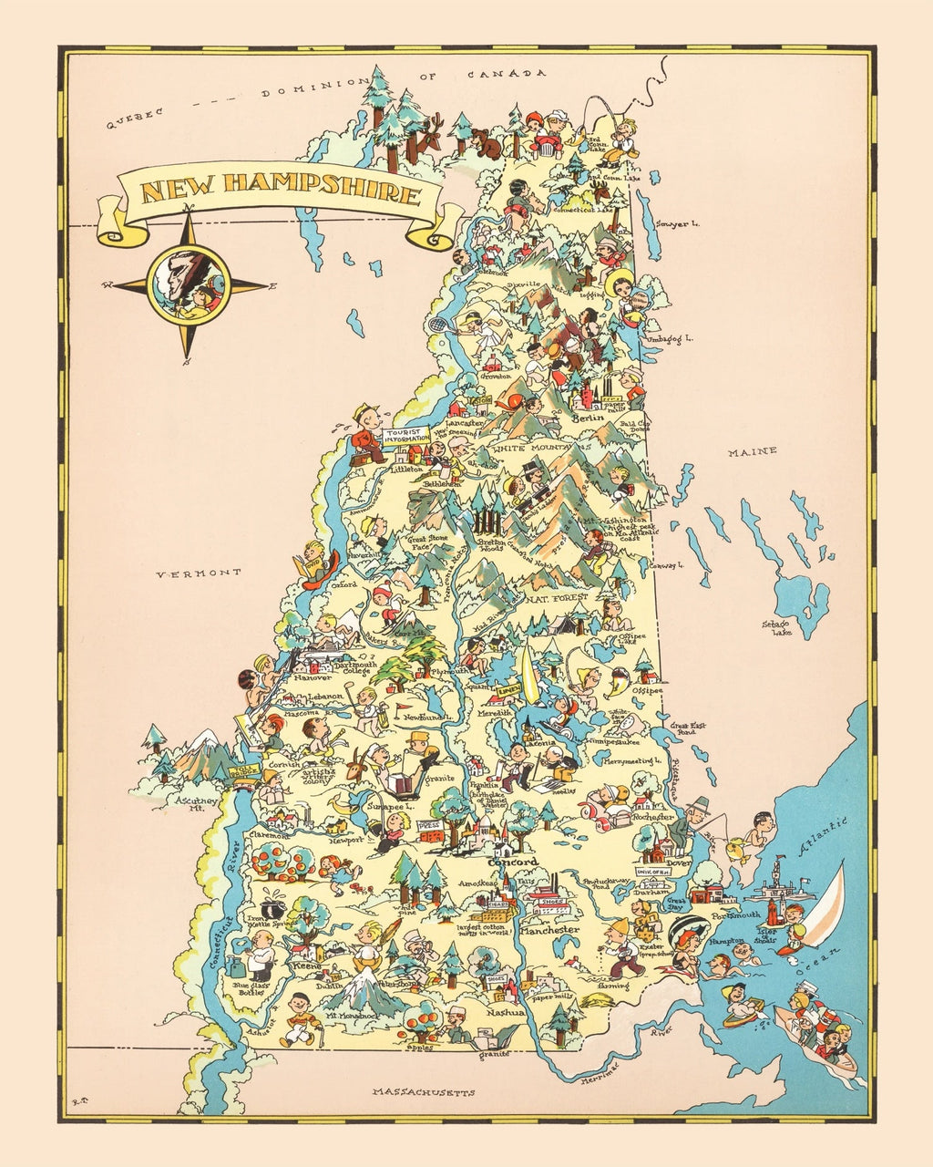 Vintage Map of New Hampshire 1935