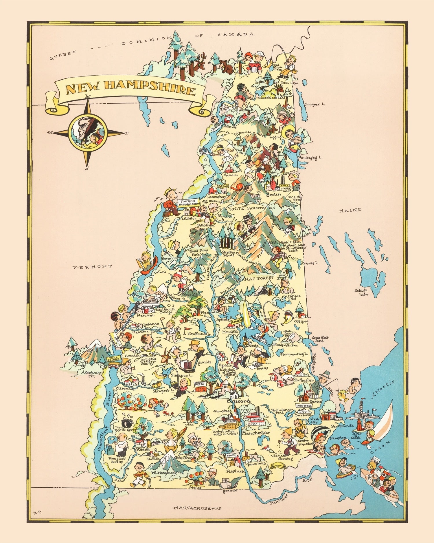 Vintage Map of New Hampshire 1935
