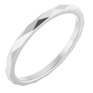 18K White 1.5 mm Geometric Faceted Flat Band Size 9.5