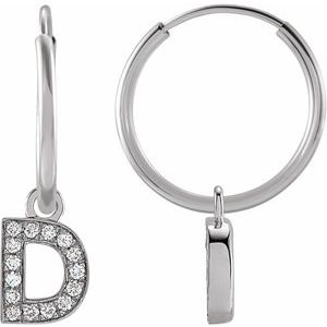 14K White Gold .05 CTW Natural Diamond Single Initial D Hoop Earring