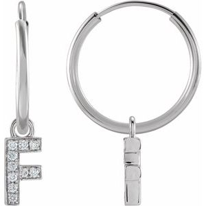 14K White Gold .04 CTW Natural Diamond Single Initial F Hoop Earring
