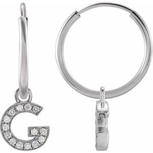 14K White Gold .05 CTW Natural Diamond Single Initial G Hoop Earring