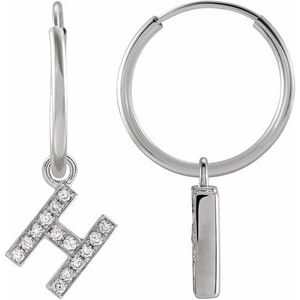 14K White Gold .05 CTW Natural Diamond Single Initial H Hoop Earring
