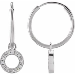 14K White Gold .04 CTW Natural Diamond Single Initial O Hoop Earring