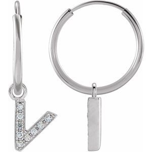14K White Gold .03 CTW Natural Diamond Single Initial V Hoop Earring