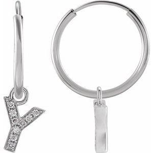 14K White Gold .03 CTW Natural Diamond Single Initial Y Hoop Earring