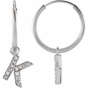 14K White Gold .03 CTW Natural Diamond Single Initial K Hoop Earring
