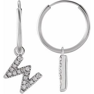 14K White Gold .06 CTW Natural Diamond Single Initial W Hoop Earring