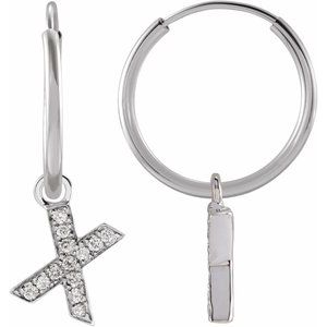 14K White Gold .04 CTW Natural Diamond Single Initial X Hoop Earring