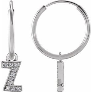 14K White Gold .03 CTW Natural Diamond Single Initial Z Hoop Earring