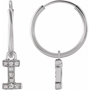 14K White Gold .03 CTW Natural Diamond Single Initial I Hoop Earring