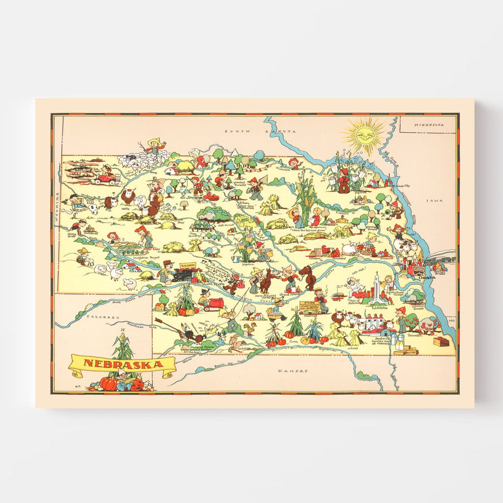 Vintage Map of Nebraska 1935