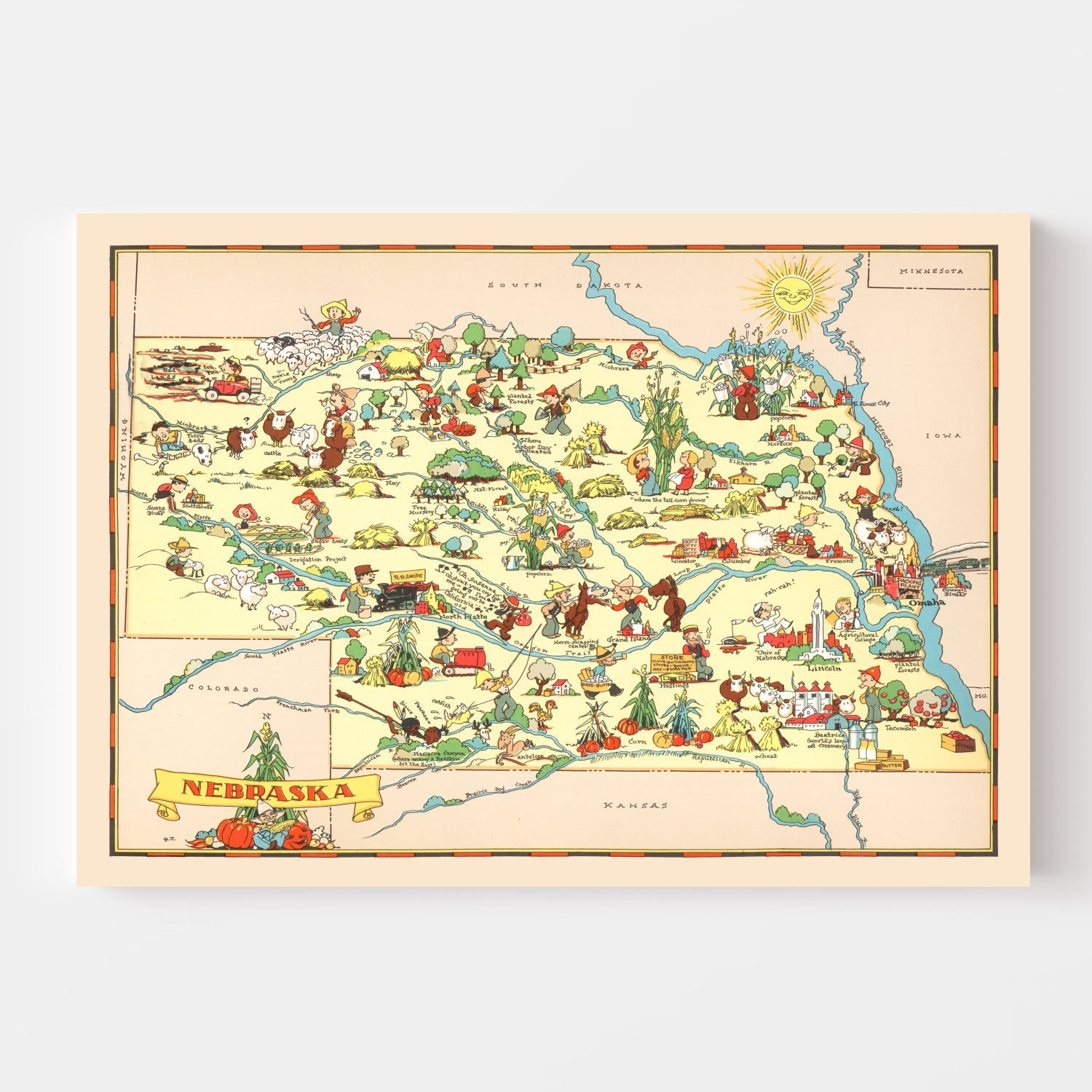 Vintage Map of Nebraska 1935