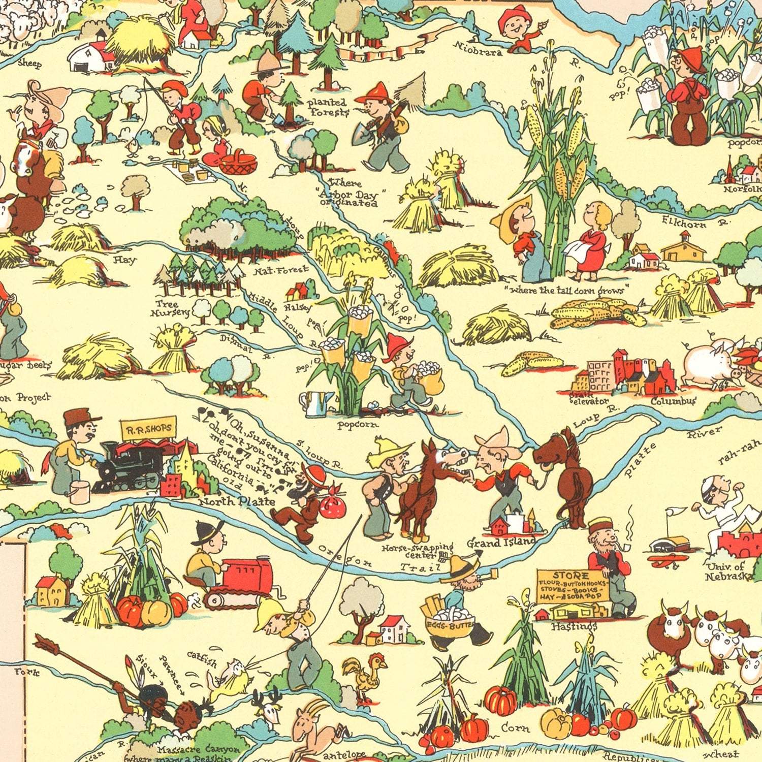 Vintage Map of Nebraska 1935