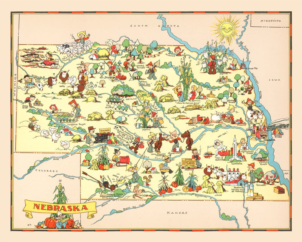 Vintage Map of Nebraska 1935
