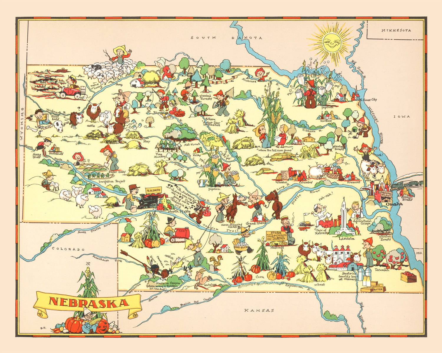Vintage Map of Nebraska 1935