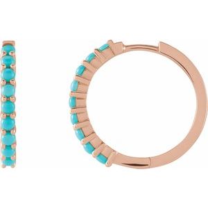 14K Rose Gold Natural Turquoise Cabochon Hinged 20 mm  Hoop Earrings
