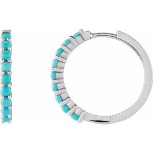 14K White Gold Natural Turquoise Cabochon Hinged 20 mm  Hoop Earrings