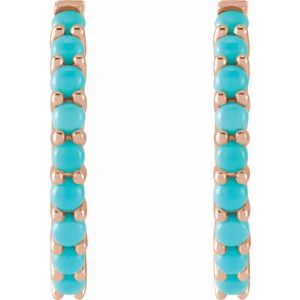 14K Rose Gold Natural Turquoise Cabochon Hinged 20 mm  Hoop Earrings – image 2