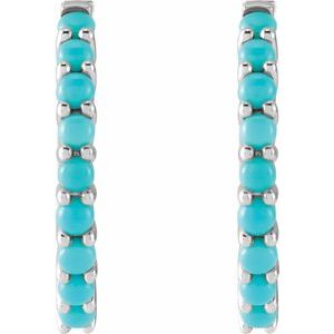 14K White Gold Natural Turquoise Cabochon Hinged 20 mm  Hoop Earrings – image 2
