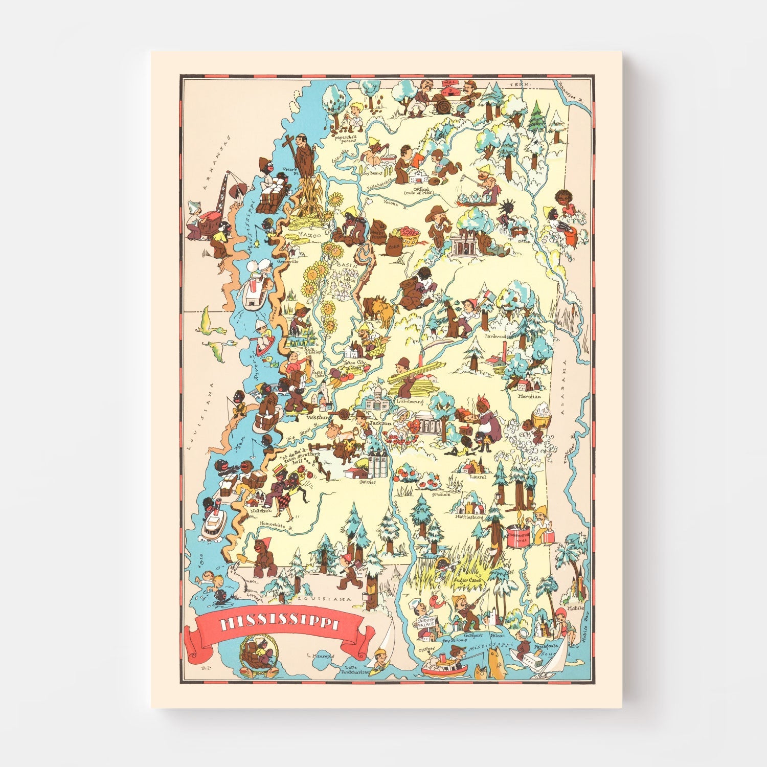 Vintage Map of Mississippi 1935