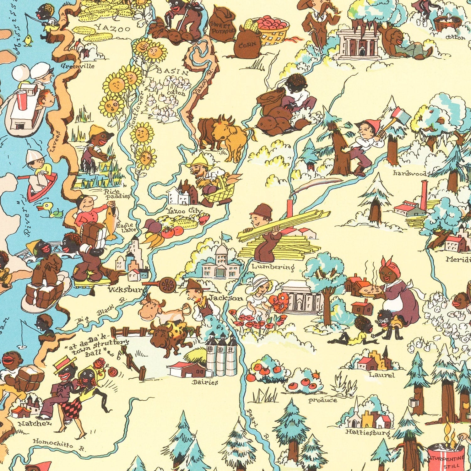 Vintage Map of Mississippi 1935