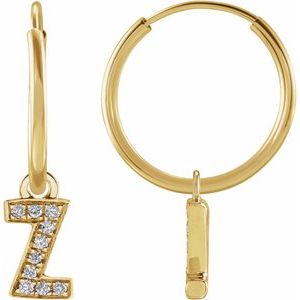 14K Yellow Gold .03 CTW Natural Diamond Single Initial Z Hoop Earring